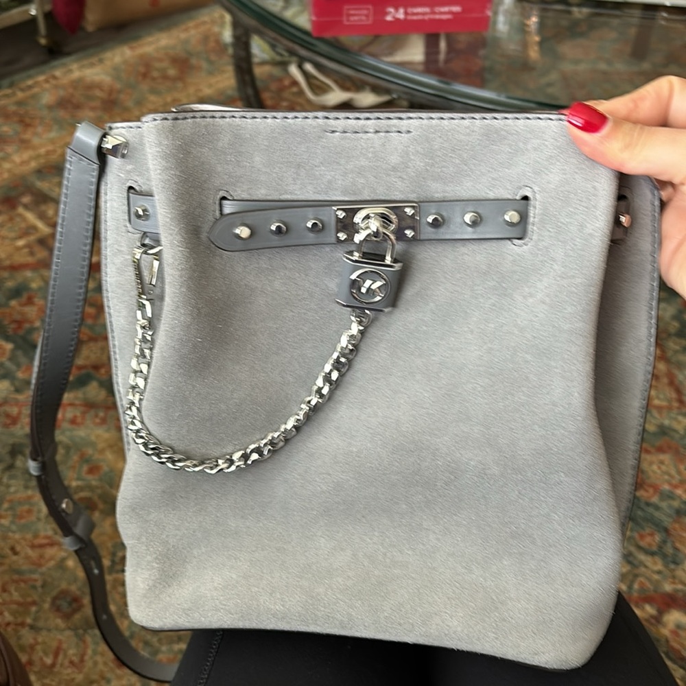 Michael Kors Hamilton Legacy Suede Bucket Bag - brand new silver hardware
